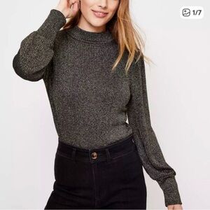LOFT Shimmer Ribbed Mock Neck Top